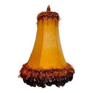 Vintage Mid Century Lamp Shade Feathers Fringe Antique Brown/Tan 12"